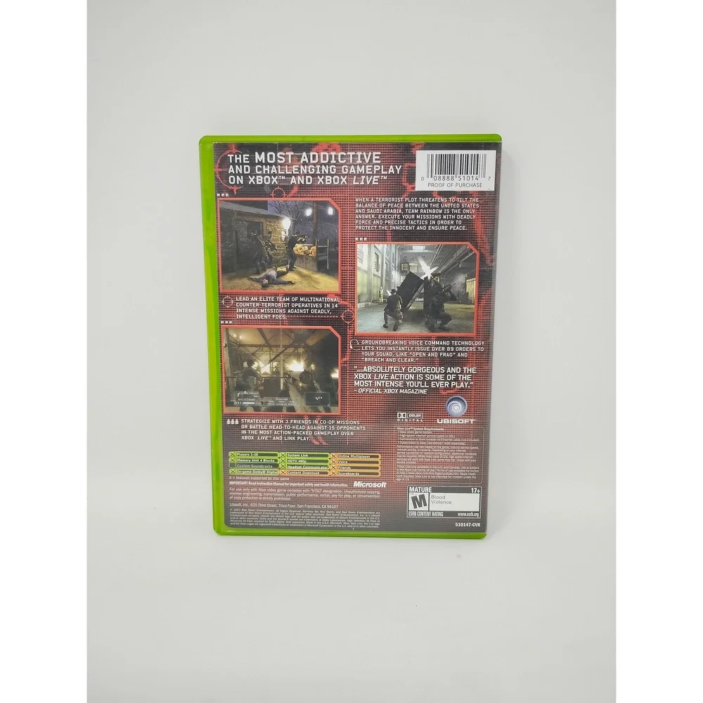 Ubisoft Tom Clancy Rainbow Six 3 Xbox Tactical Shooter Game Retro Military Sim